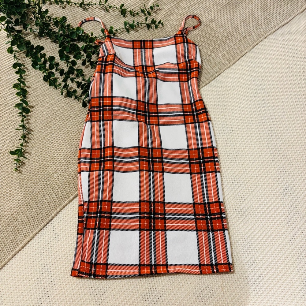 Almost Famous Orange and White Plaid Dress